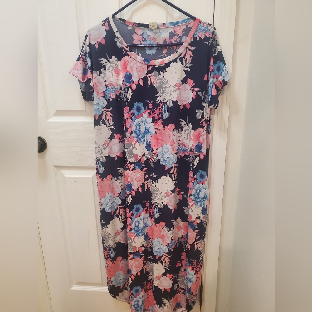 Sew In Love Blue and Pink Casual Midi Sundress